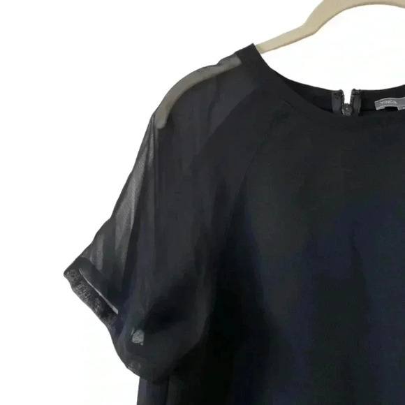 Vince Black Short Sleeve Dress Size Medium Sheer Sleeves Crewneck Classic - Picture 5 of 11